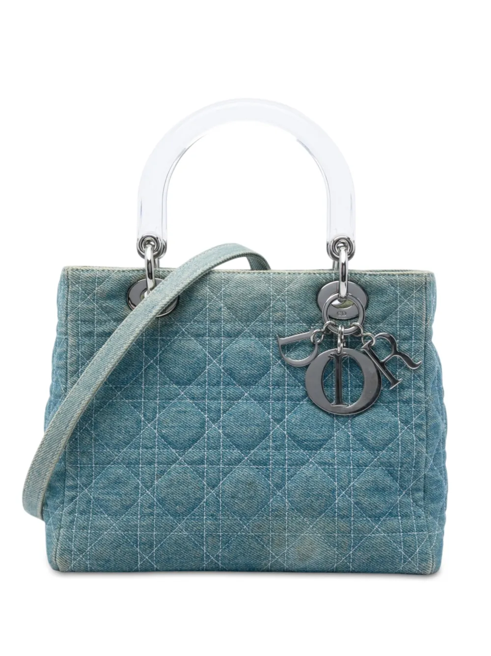Christian Dior Pre-Owned 1999 Medium Denim Cannage Acrylic Handles Lady Dior satchel - Blau