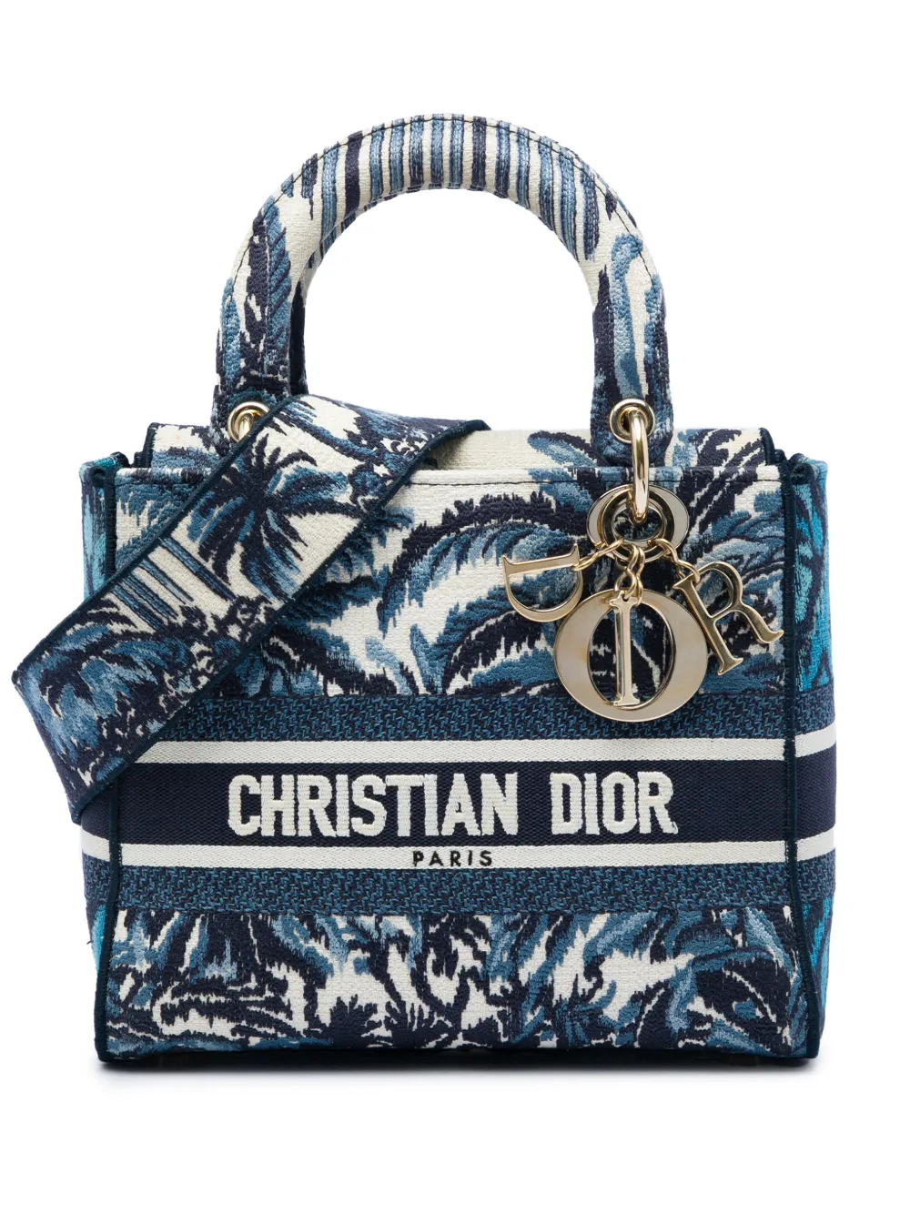 Christian Dior Pre-Owned 2021 Medium Embroidered Canvas Palm Tree Toile De Jouy Lady D Lite satchel - Blau