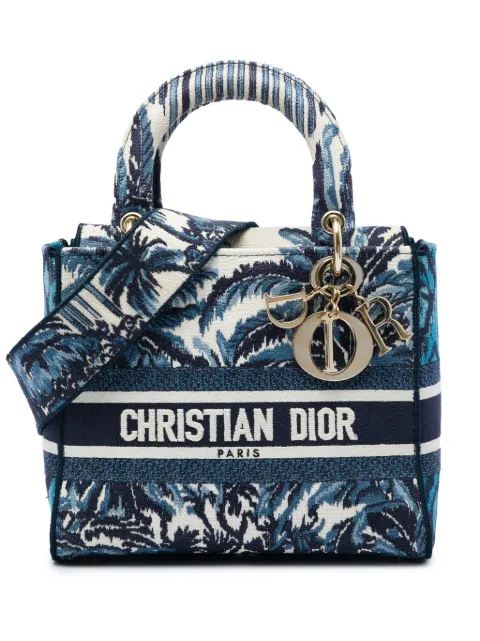 Christian Dior Pre-Owned 2021 Medium Embroidered Canvas Palm Tree Toile De Jouy Lady D Lite satchel