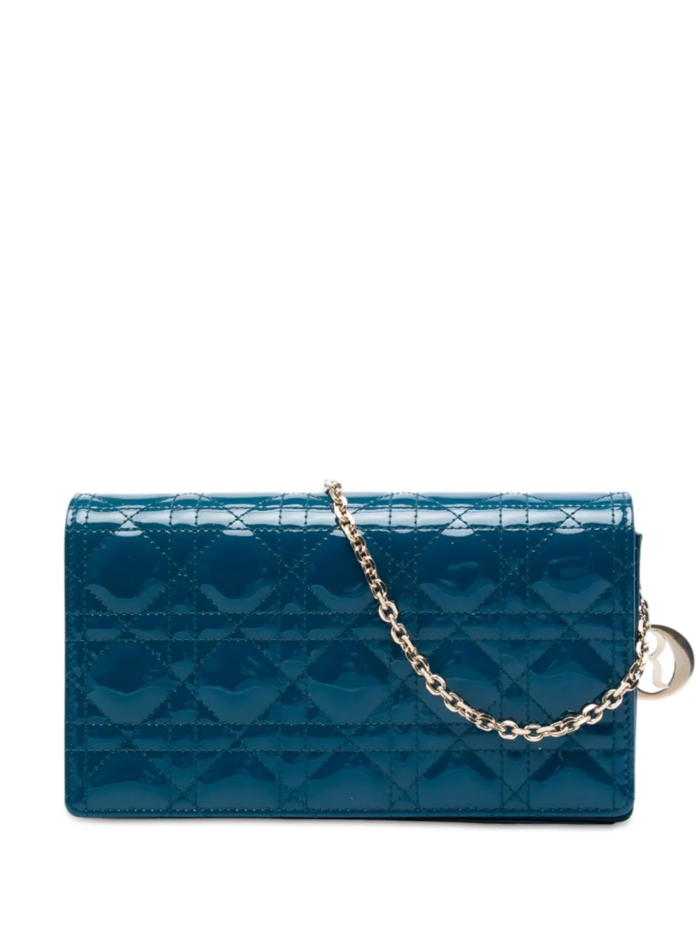 Christian Dior Pre-Owned portefeuille verni Cannage Lady Dior à bride en chaîne (2021) - Bleu