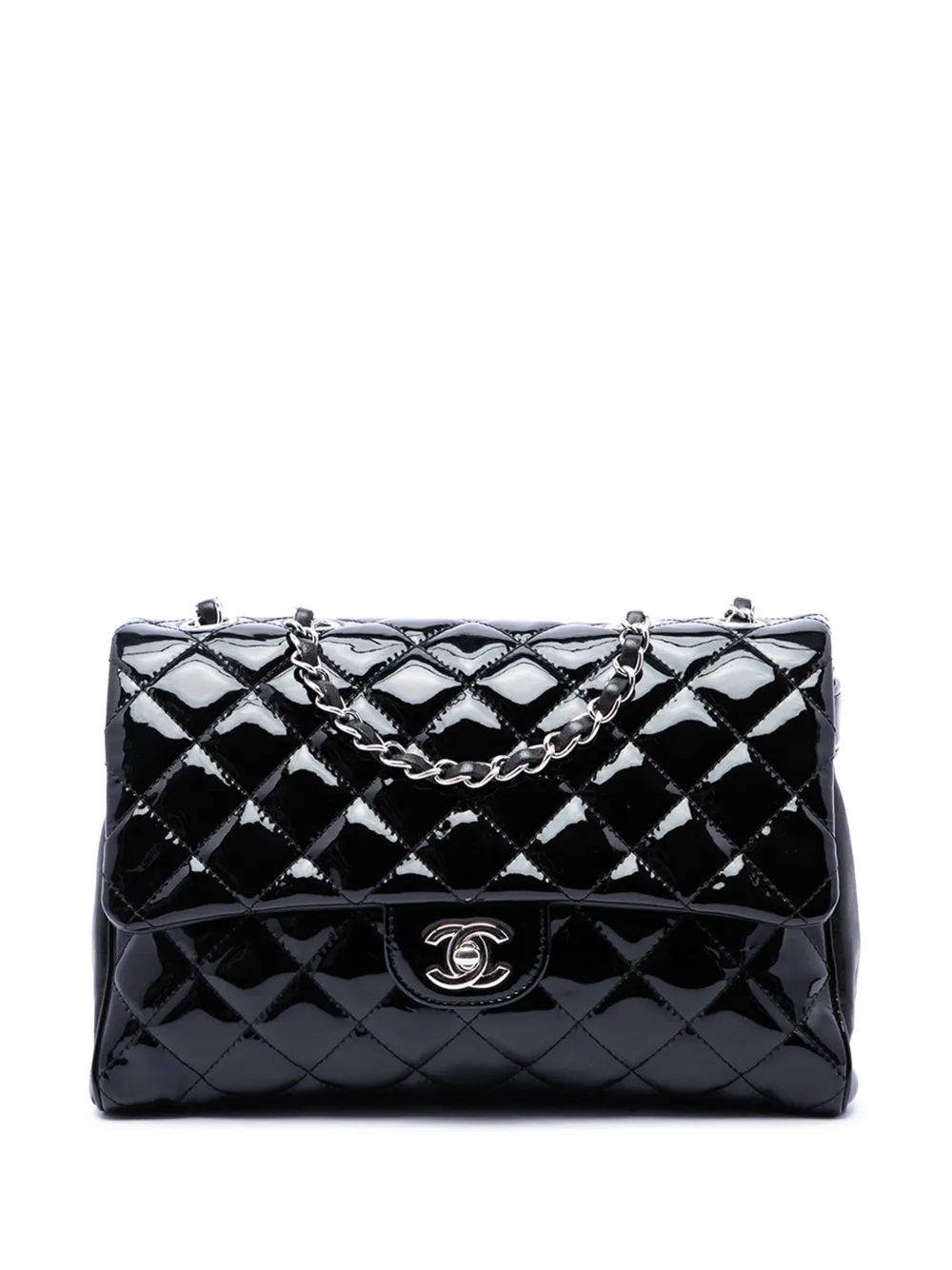 CHANEL Pre-Owned 2016-2017 Large CC Quilted Patent Double Compartment Flap crossbody bag - Nero