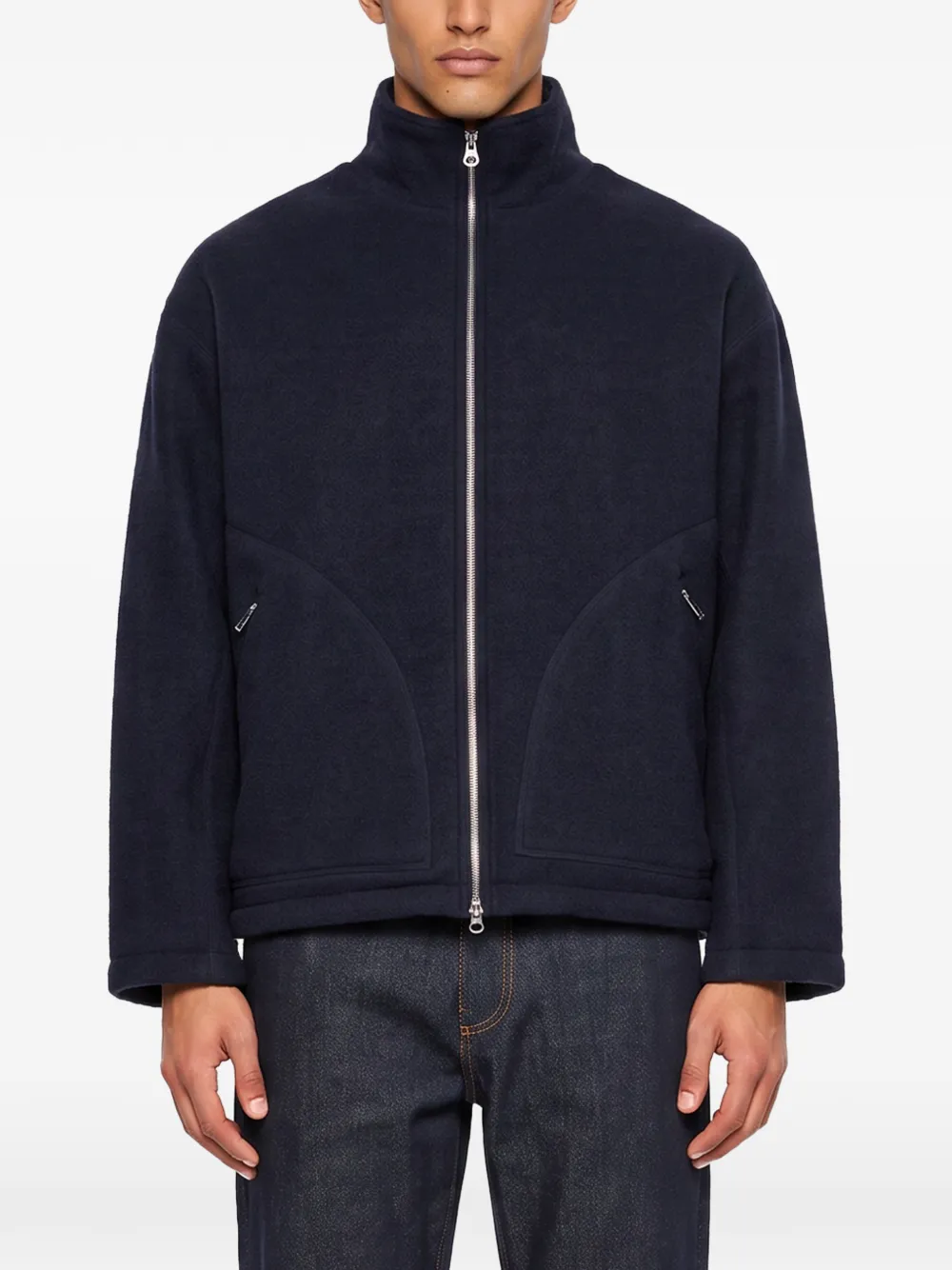 YMC Aaron jack met hoge hals en rits Blauw