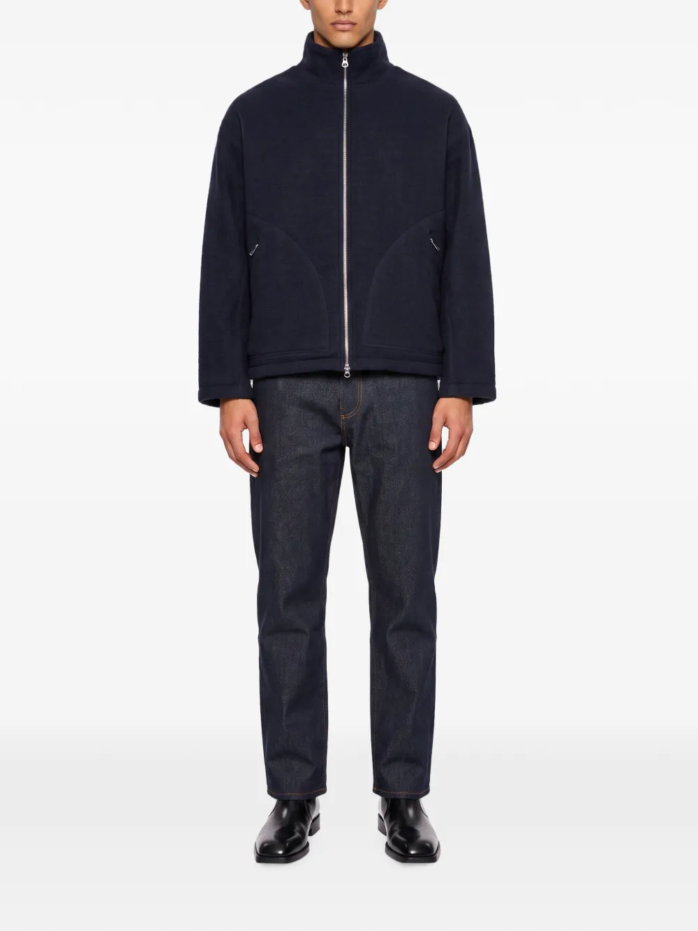YMC Aaron jack met hoge hals en rits Blauw