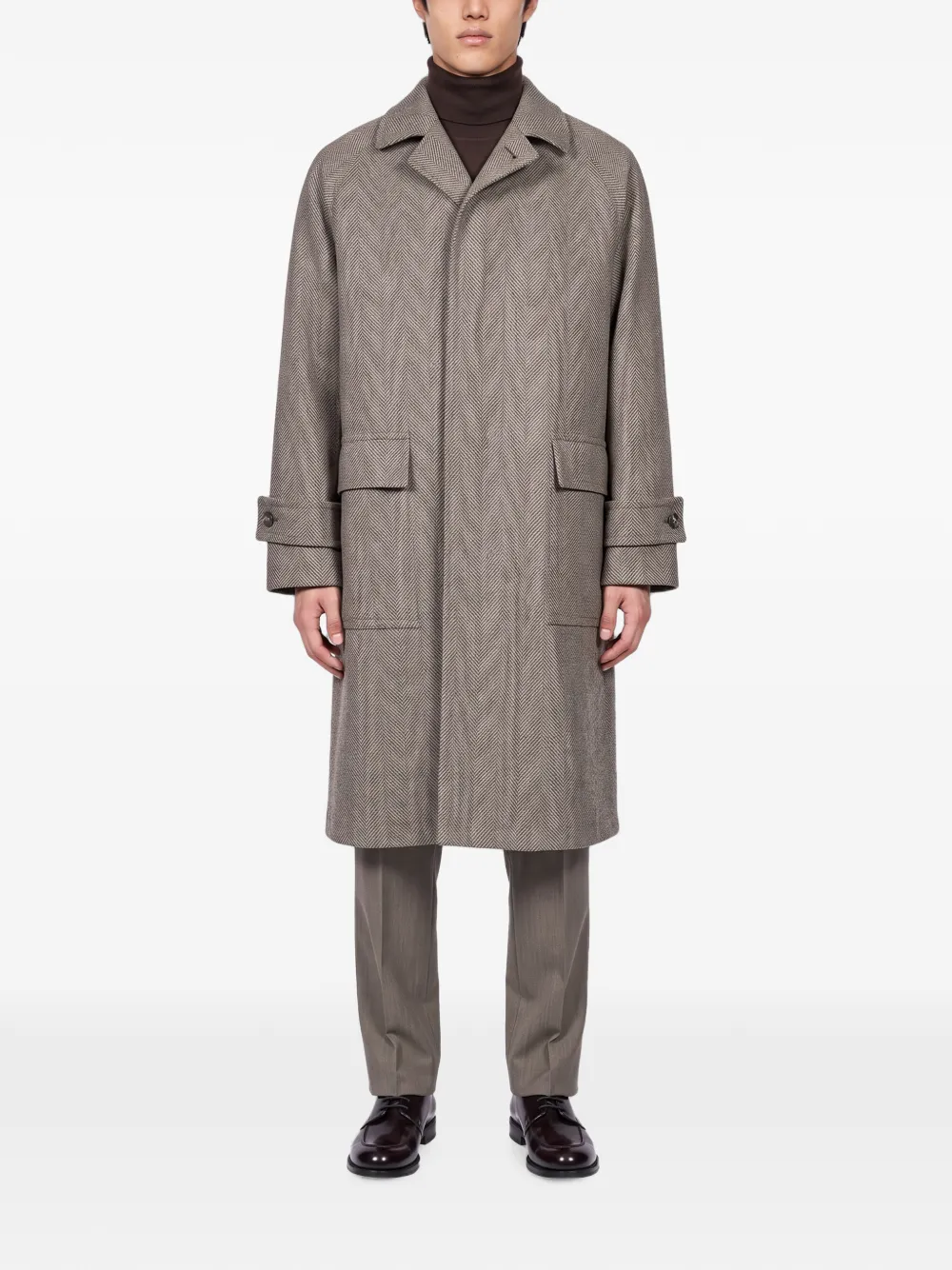 Tagliatore Loyd herringbone-pattern raglan-sleeve coat Grijs