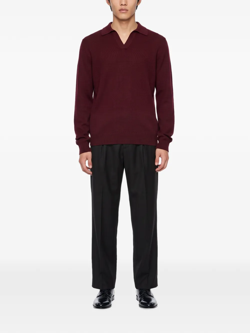 Tagliatore Zayn fine-knit open-collar polo shirt Rood