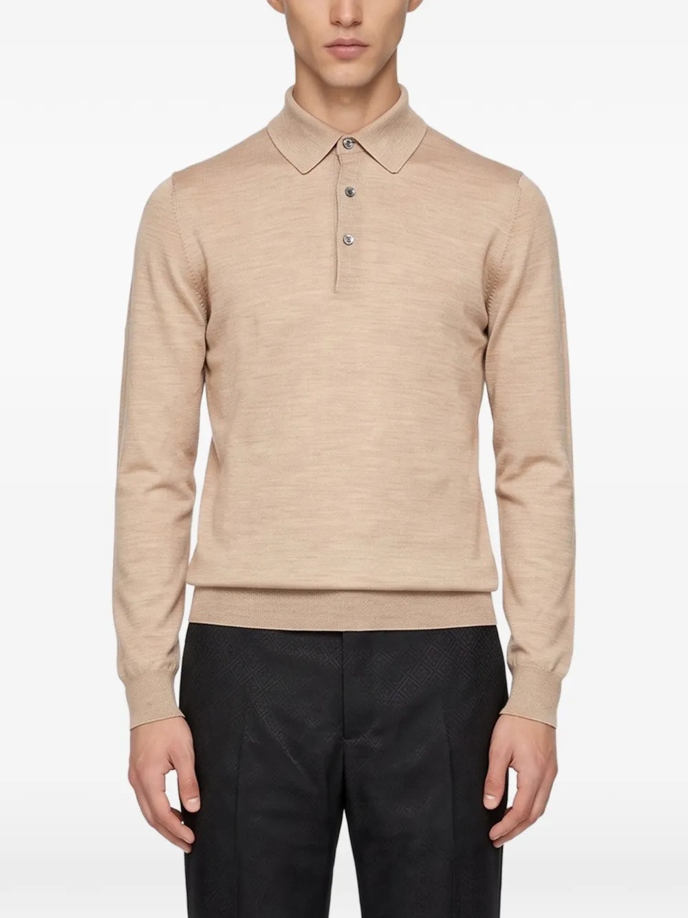 Tagliatore Palmer long-sleeve knitted polo shirt Beige