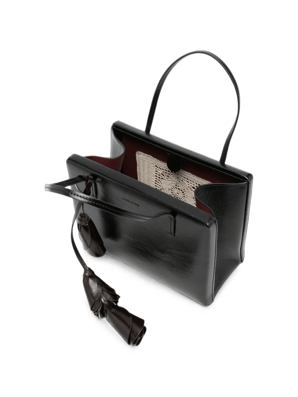Magda Butrym Leren shopper met bloem-hanger Zwart