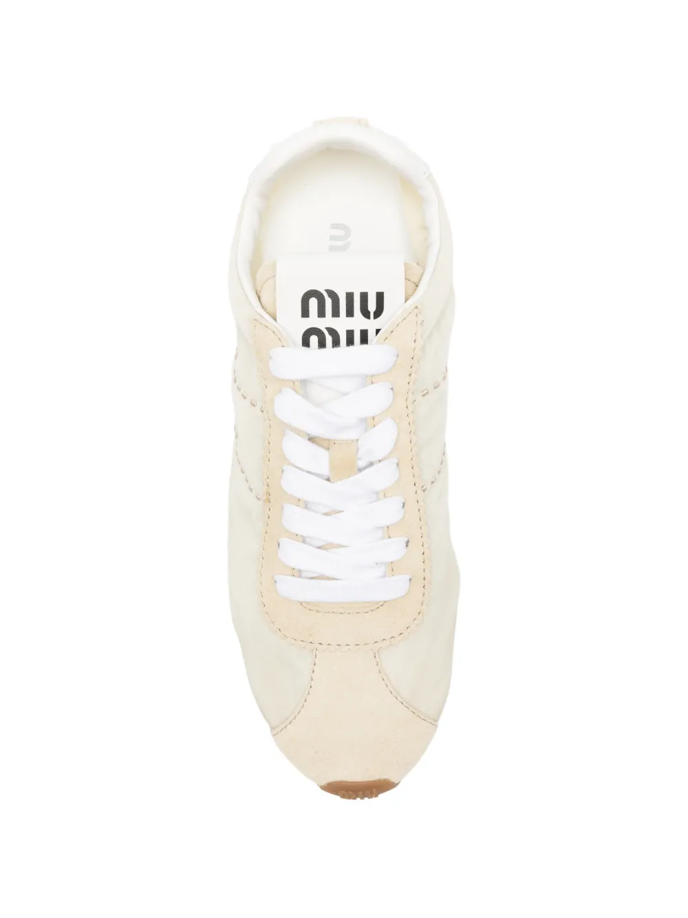 Miu Plume technical fabric and suede sneakers Beige