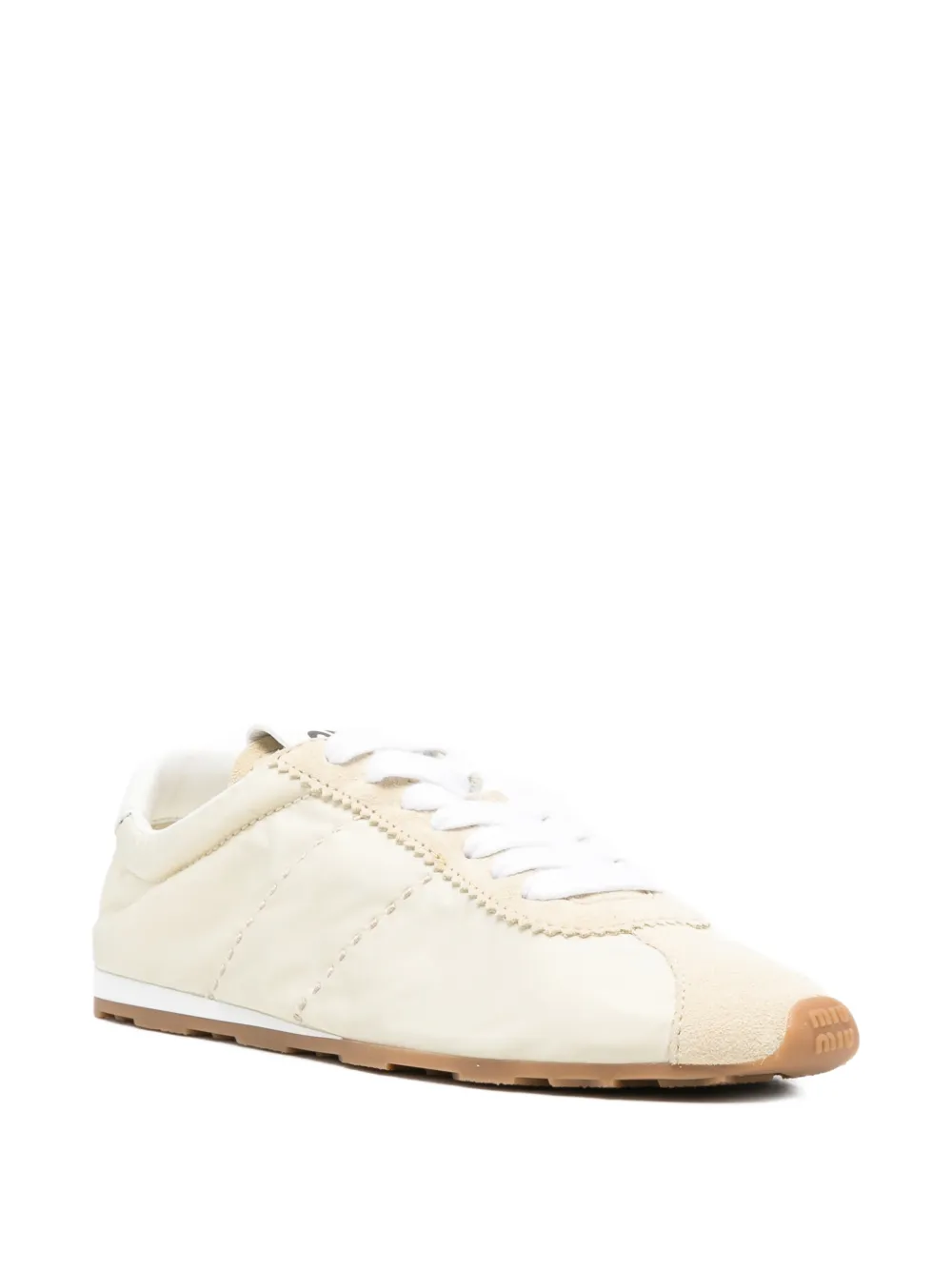 Miu Plume technical fabric and suede sneakers Beige
