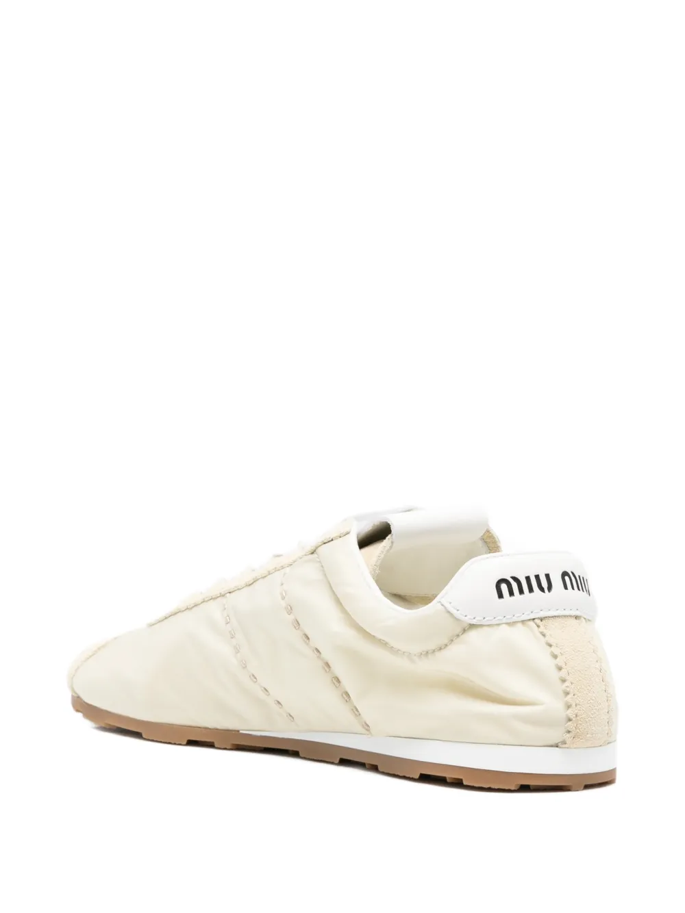 Miu Plume technical fabric and suede sneakers Beige