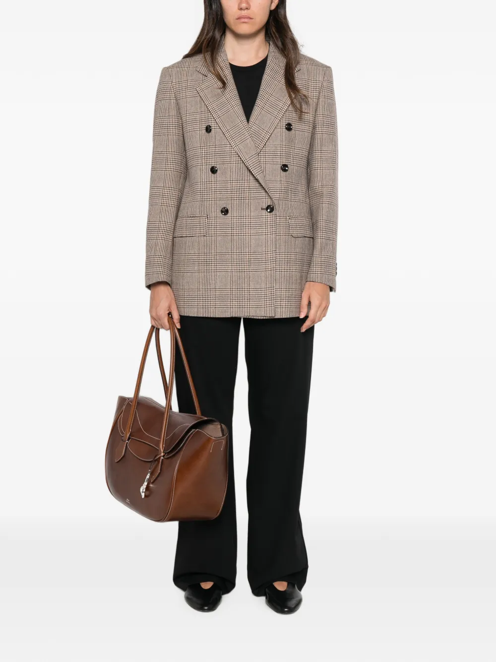 Tagliatore check-pattern double-breasted jacket Beige