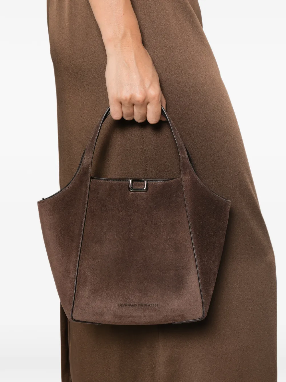 Brunello Cucinelli Shopper met suède afwerking Bruin