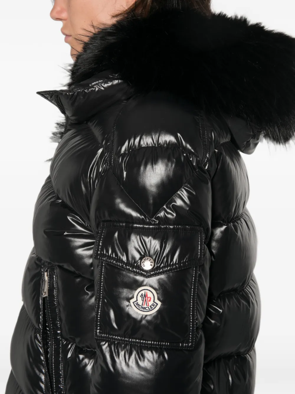 Moncler Hypolais gewatteerd jack met afwerking van imitatiebont Zwart