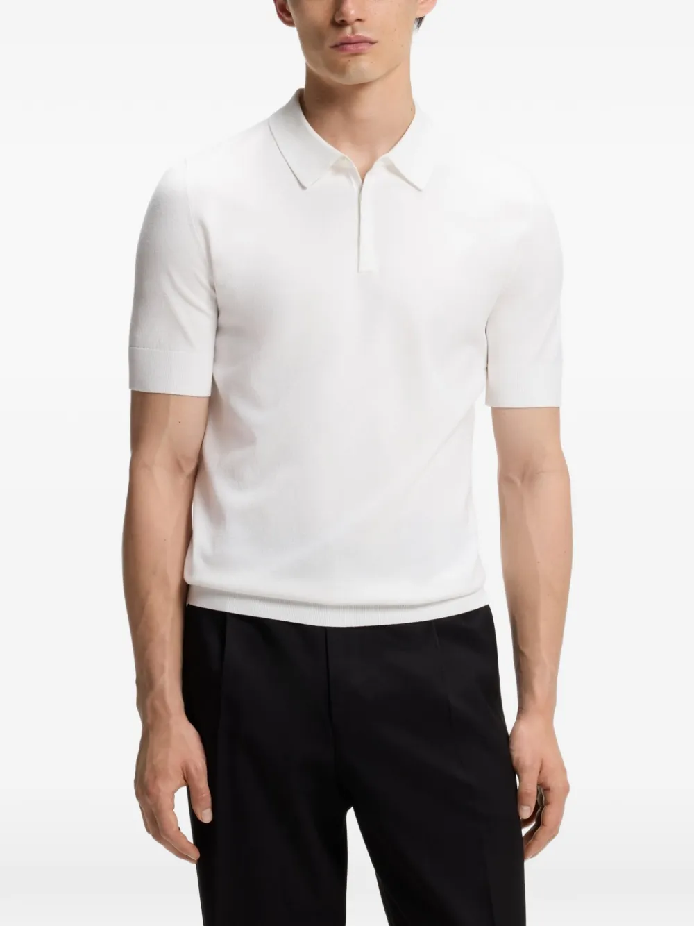HUGO Gebreid poloshirt met bedekte knopenbies Wit