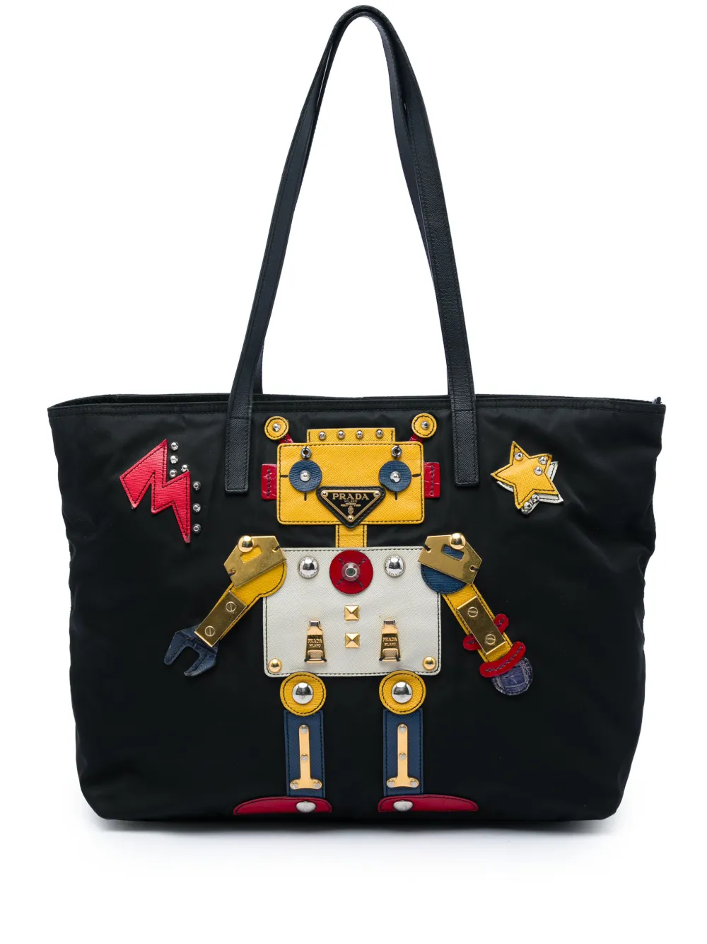 Prada Pre-Owned 2013-2016 Saffiano Trimmed Tessuto Robot tote bag - Nero