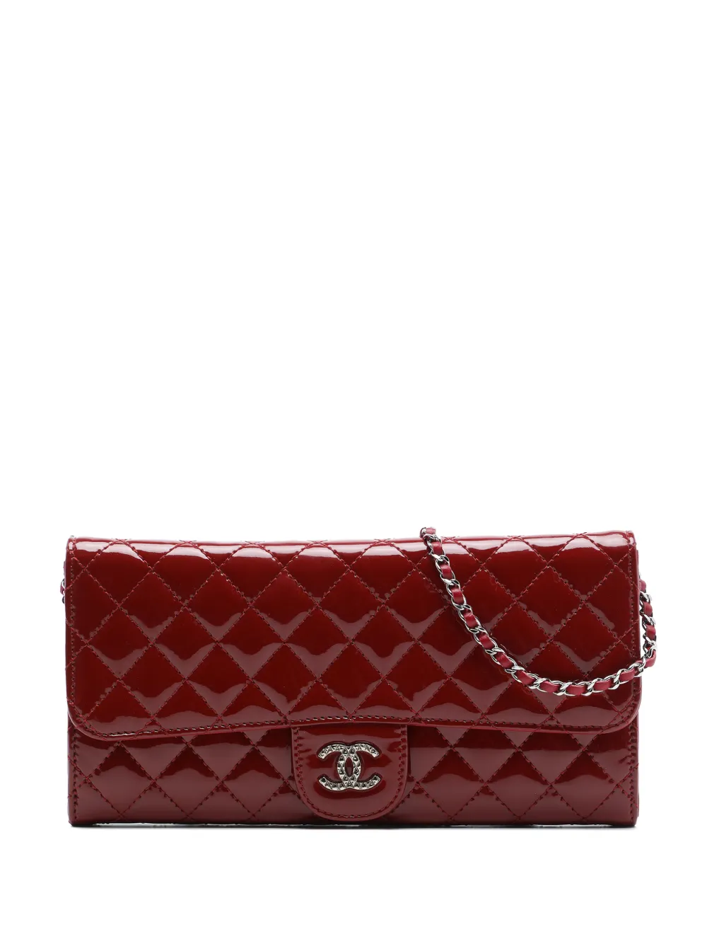 CHANEL Pre-Owned 2010-2011 Quilted Patent Brilliant East West Flap Clutch with Chain shoulder bag - Rot