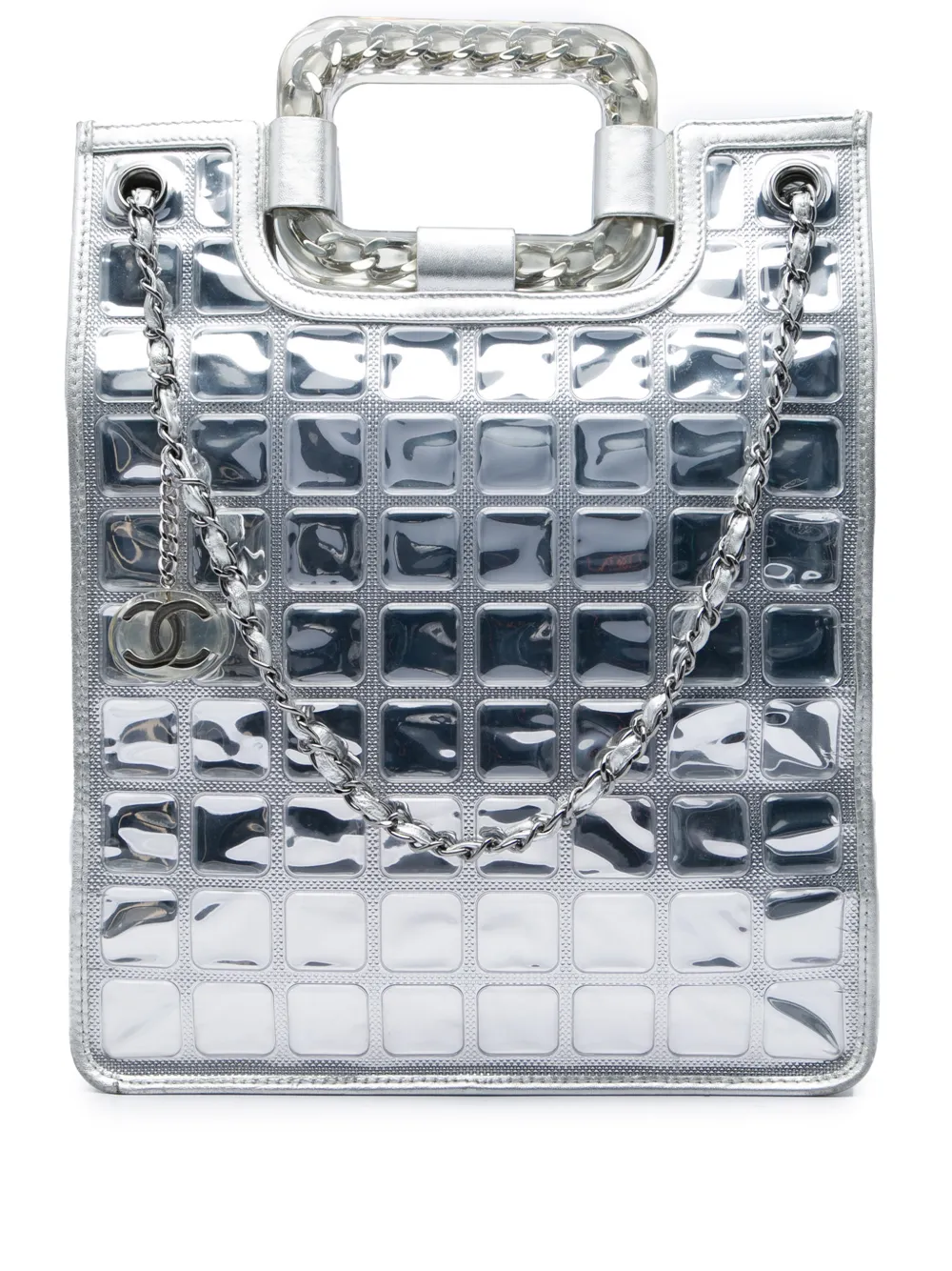 CHANEL Pre-Owned 2006-2008 CC Vinyl Ice Cube Shopper Tote satchel - Argento