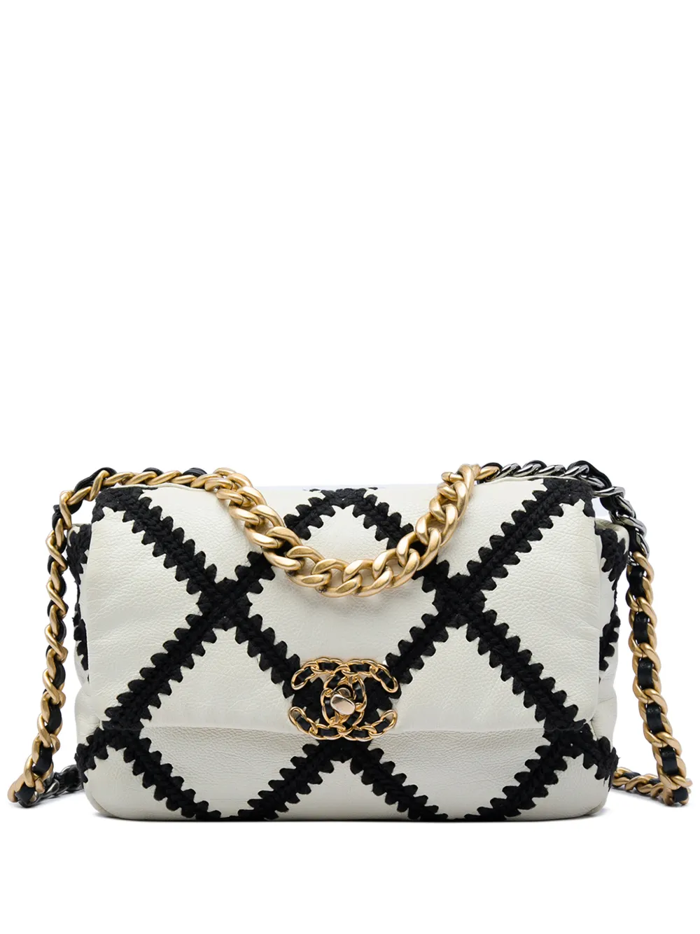 CHANEL Pre-Owned Borsa a tracolla 19 media in pelle di vitello all'uncinetto con battente 2020 - Bianco