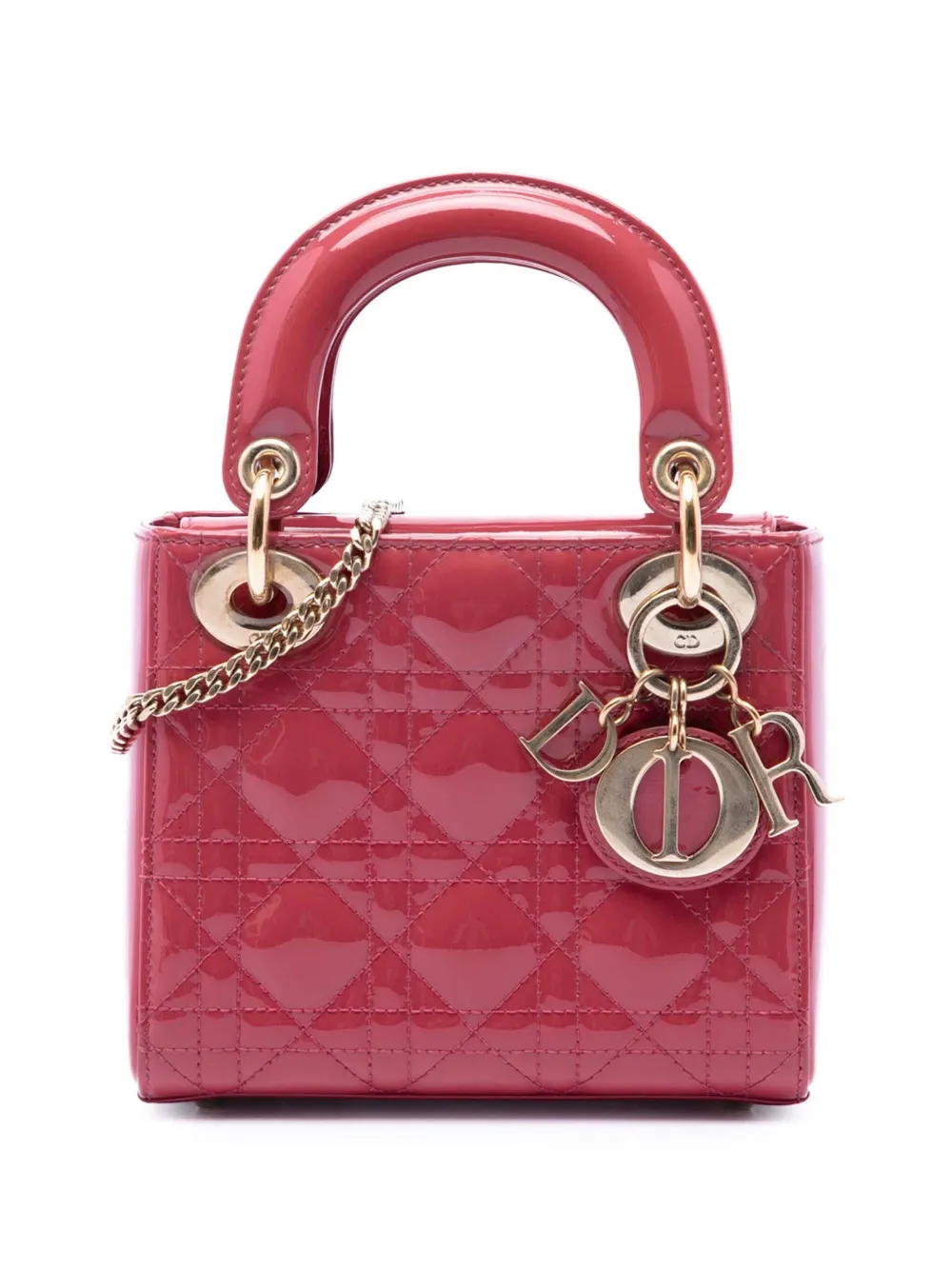 Christian Dior Pre-Owned 2021 Mini Patent Cannage Lady Dior satchel - Red