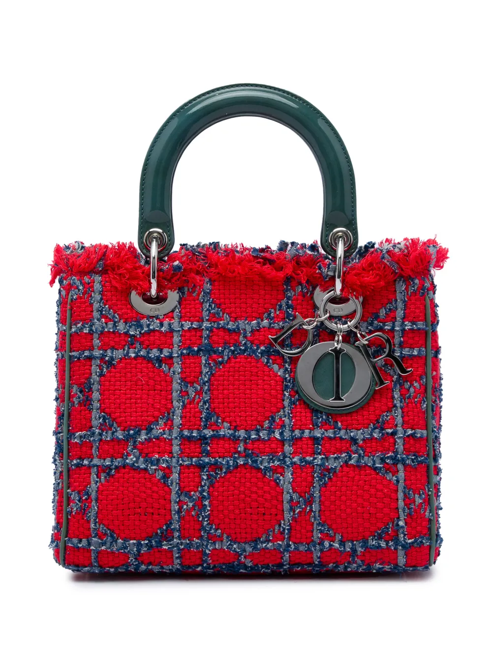 Christian Dior Pre-Owned 2011 mittelgroße Cannage Lady Dior Satchel-Tasche aus Tweed mit Fransen - Rot