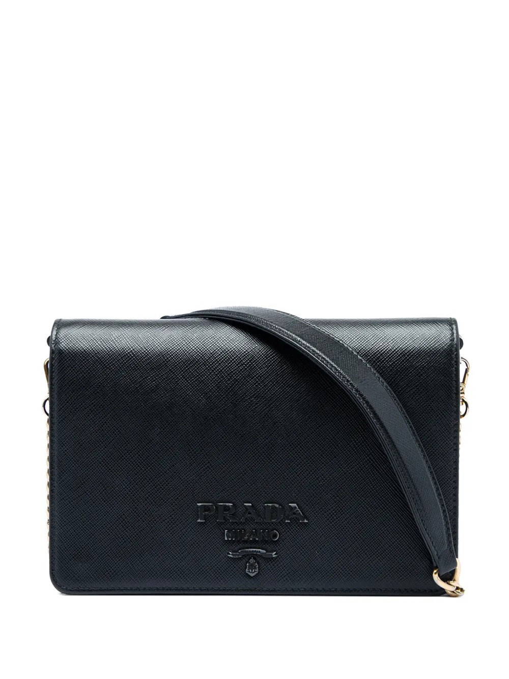 Prada Pre-Owned 2013-2026 Saffiano Lux Monochrome Wallet on Chain crossbody bag - Nero