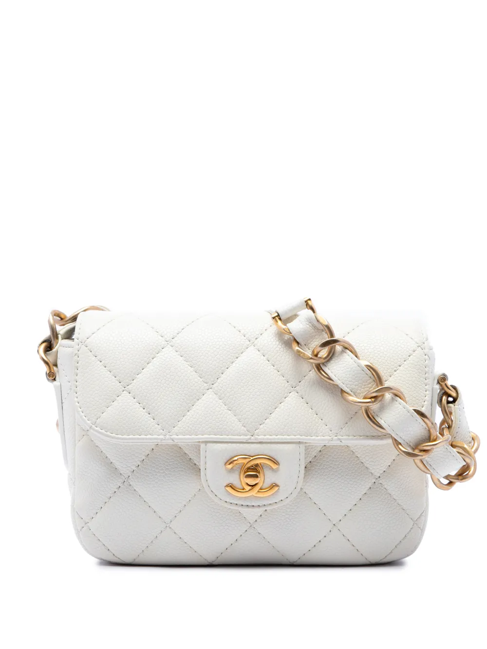 CHANEL Pre-Owned mini sacoche à bandoulière CC grainé et matelassé à rabat (2021-2026) - Blanc