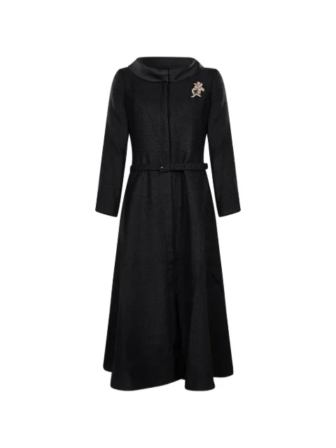 Roland Mouret boucle coat with flower brooch