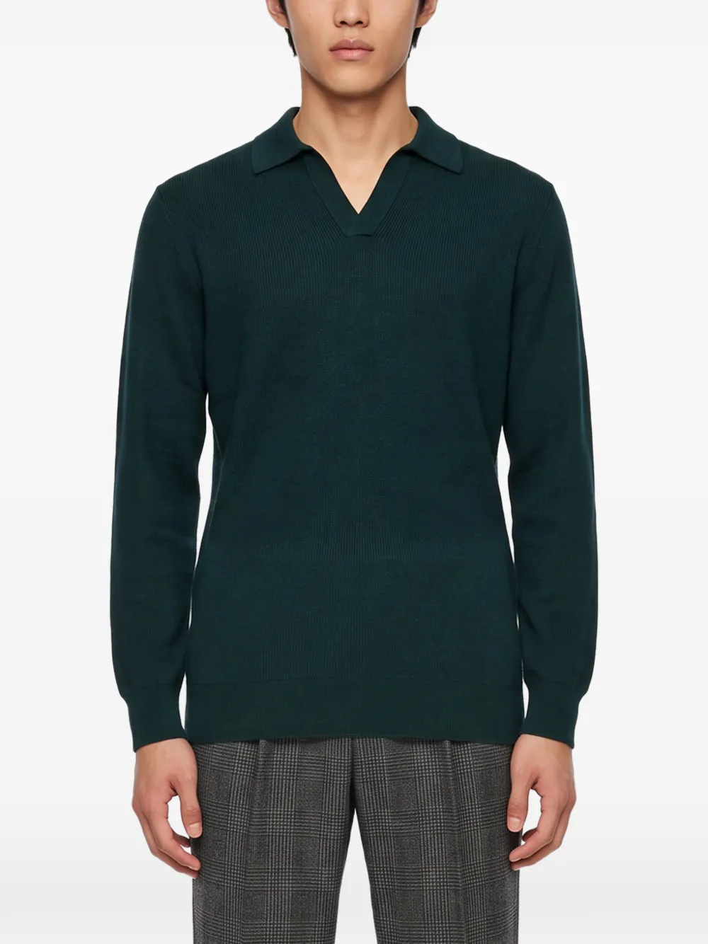 Tagliatore Zayn ribbed-knit polo shirt Groen