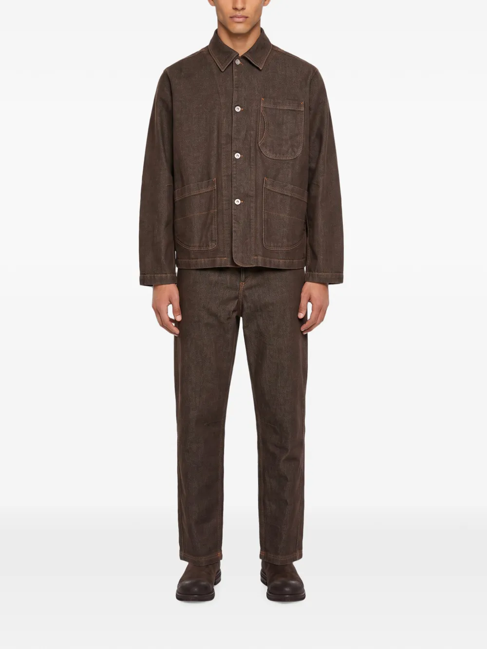 YMC Construction denim jack met contrasterende stiksels Bruin