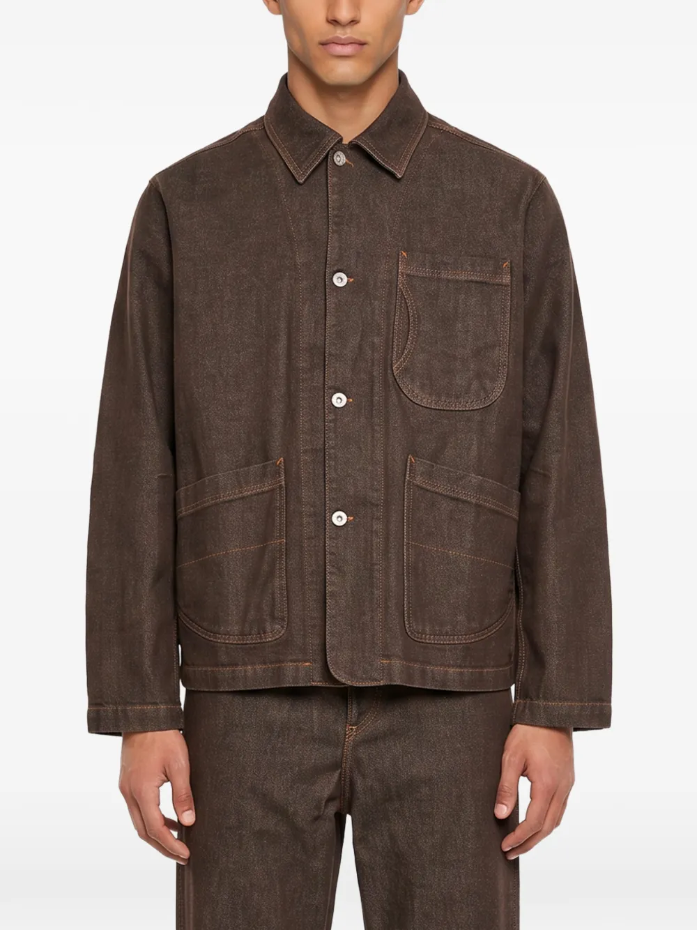 YMC Construction denim jack met contrasterende stiksels Bruin