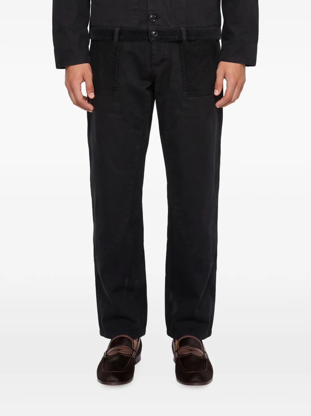 YMC Files straight broek met ribfluwelen vlakken Zwart