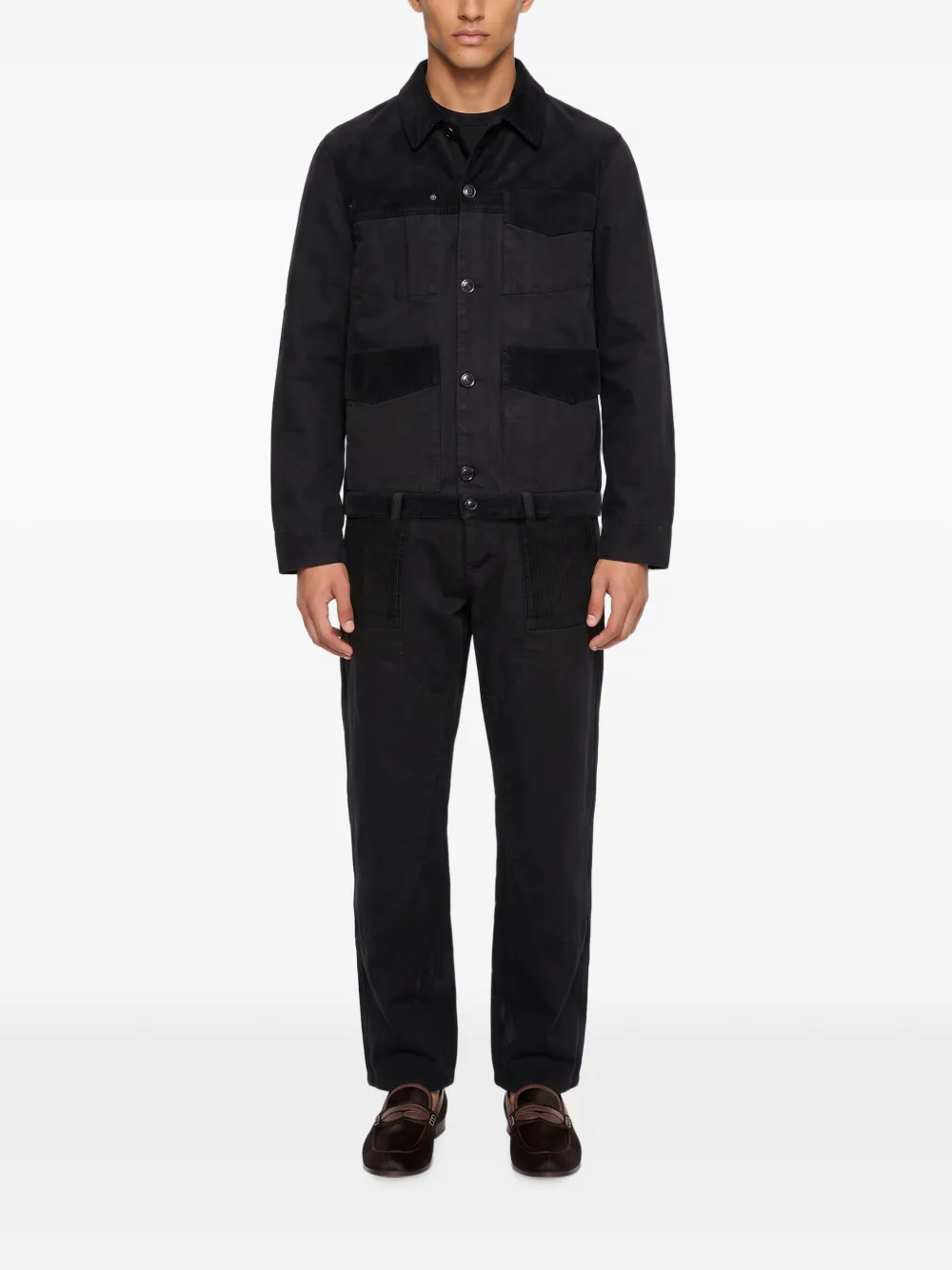 YMC Files straight broek met ribfluwelen vlakken Zwart