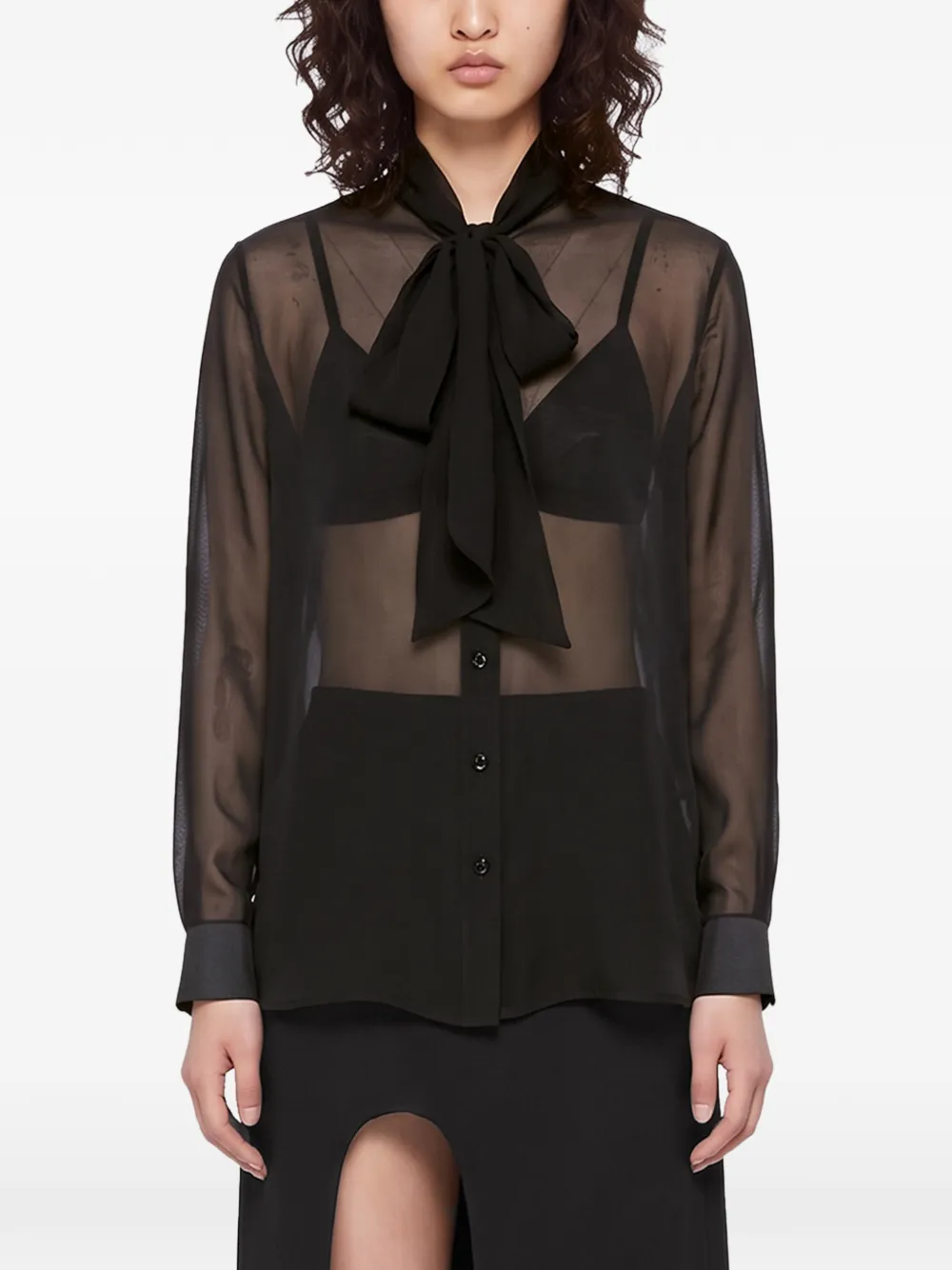 Tagliatore Eva doorzichtige blouse met strik Zwart