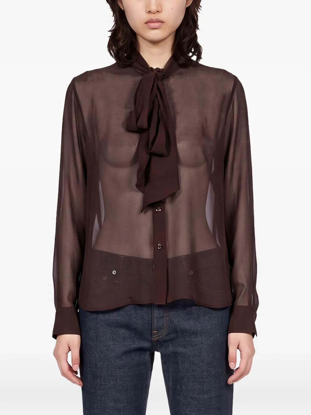 Tagliatore Eva doorzichtige blouse Bruin