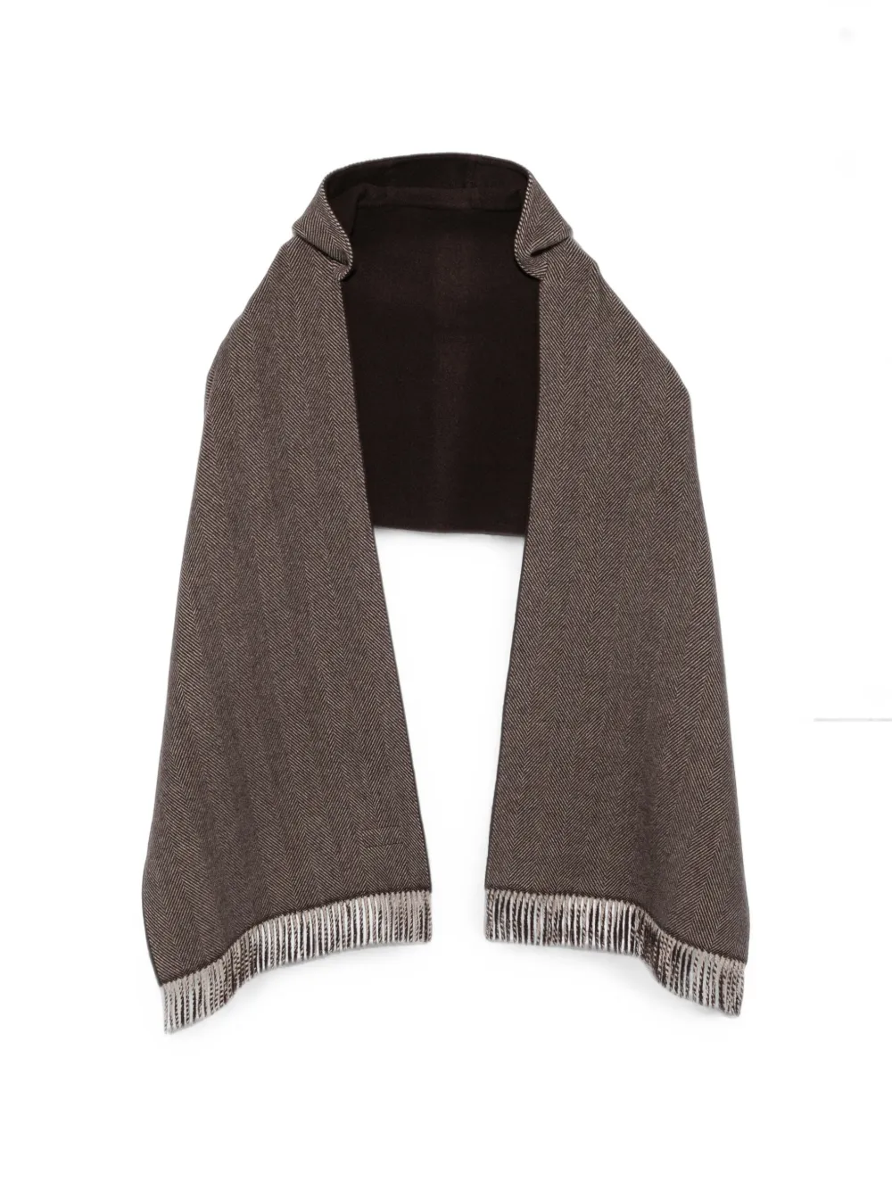 Brunello Cucinelli herringbone-pattern fringed scarf - Marrone