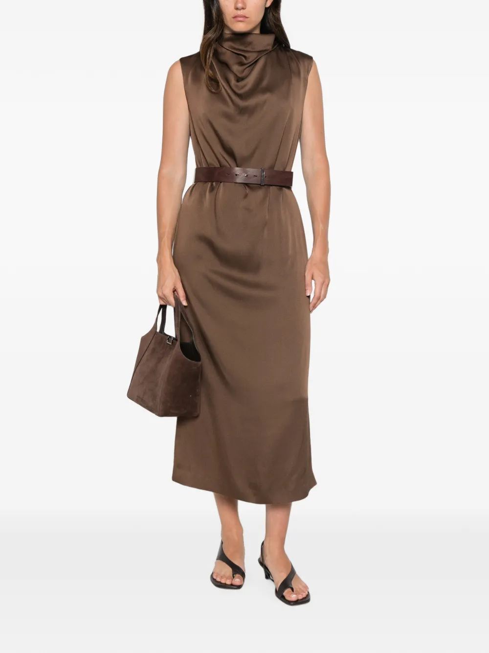 Brunello Cucinelli Midi-jurk met ceintuur Bruin