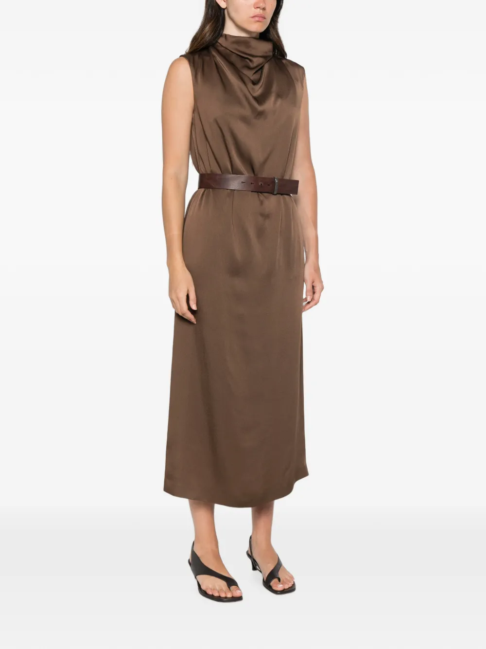 Brunello Cucinelli Midi-jurk met ceintuur Bruin