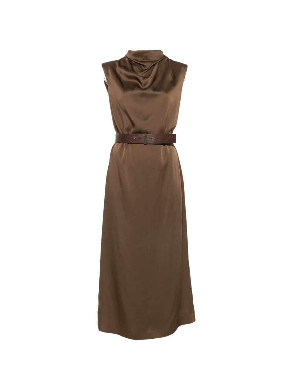 Brunello Cucinelli belted sleeveless midi dress - Marrone
