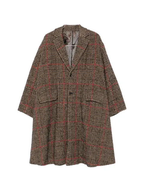 Quetsche check-pattern lace-panel coat