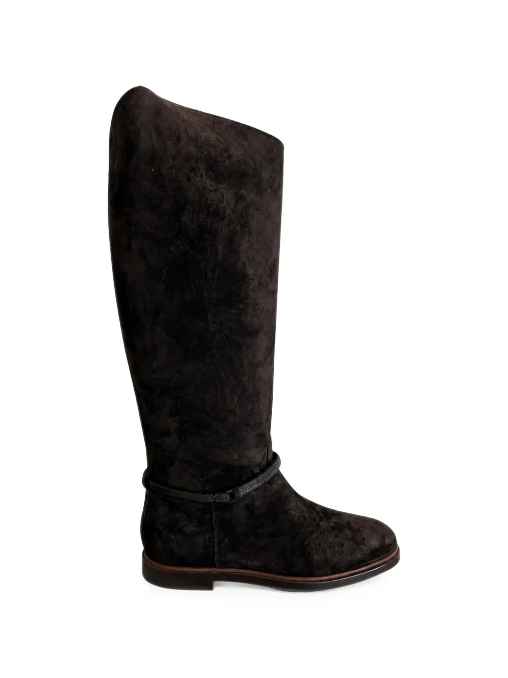 Brunello Cucinelli suede boots with precious strap - Marrone