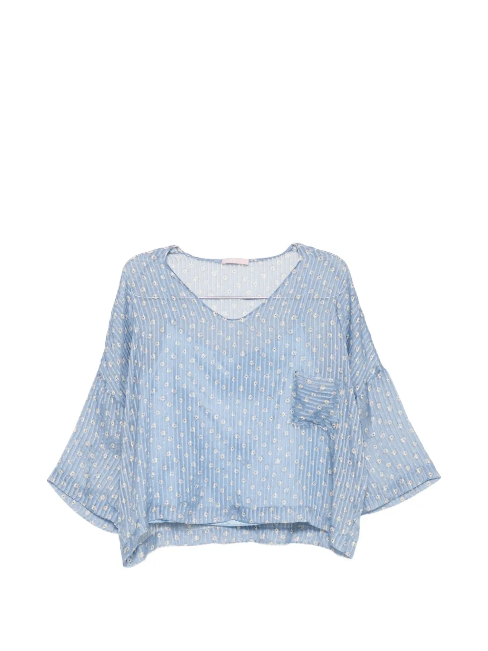Kristina Ti floral-print striped top - Blu