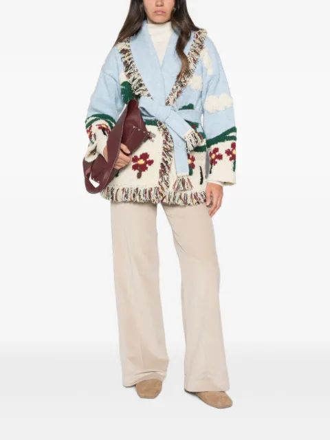 Alanui fringe-trim intarsia-knit cardigan