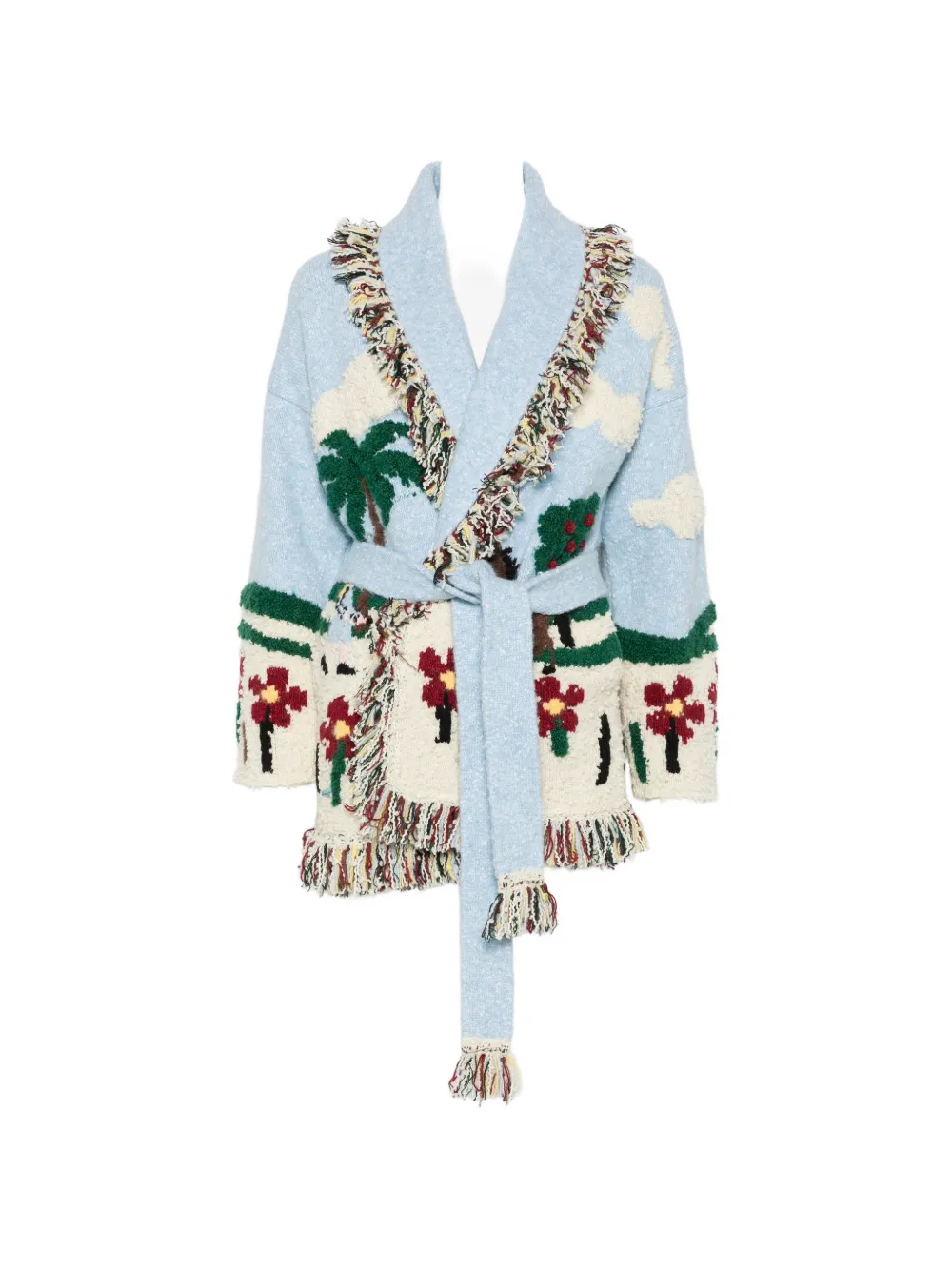 Alanui fringe-trim intarsia-knit cardigan - Blu