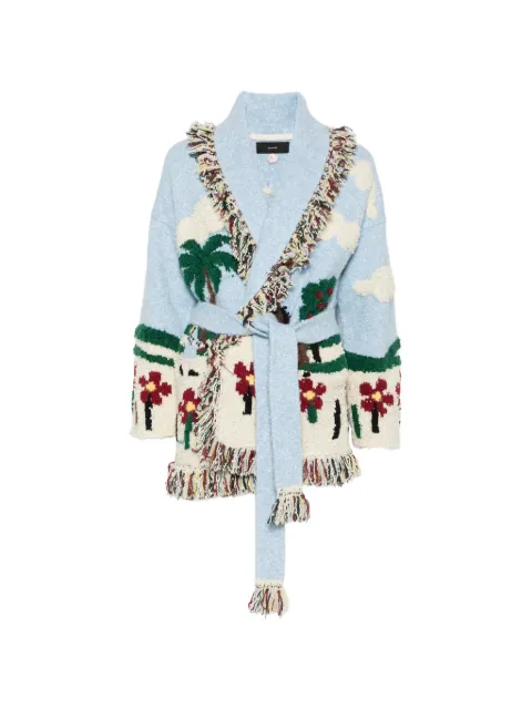 Alanui fringe-trim intarsia-knit cardigan