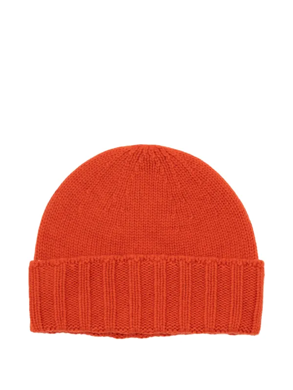 Drumohr Ribbed-trim Cashmere Beanie Hat in Orange