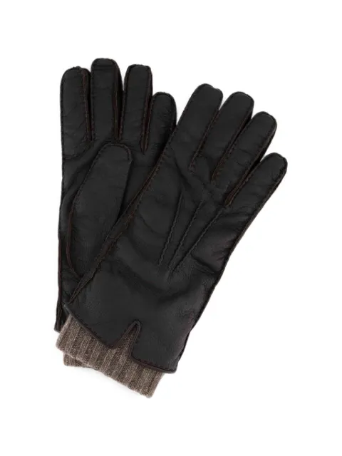 Fedeli ribbed-knit trim leather gloves