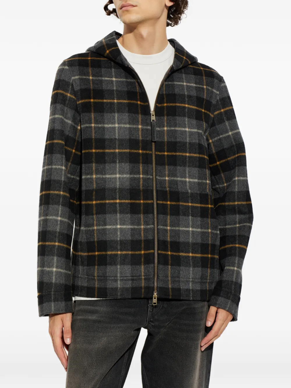Woolrich check-pattern hooded jacket Grijs
