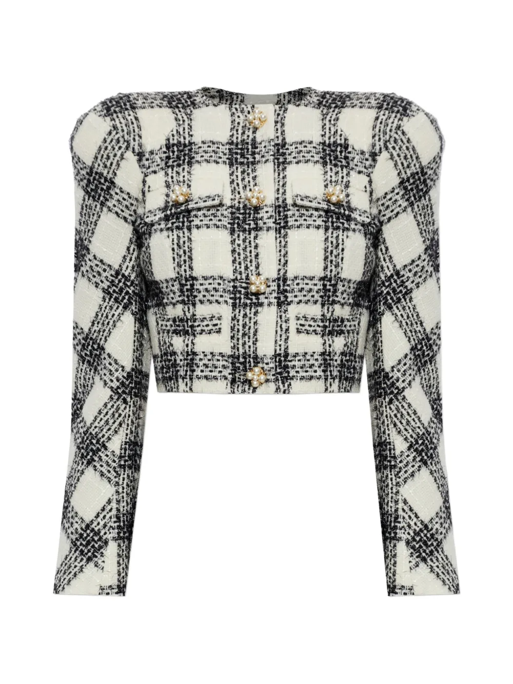 VETEMENTS check-pattern crop tweed jacket - Weiß