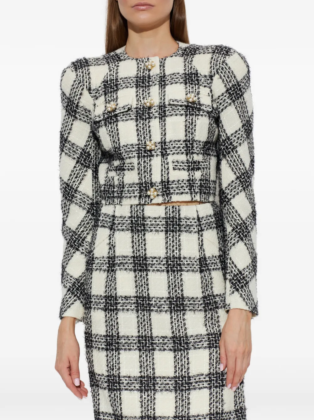 VETEMENTS Geruit cropped tweed jack Wit