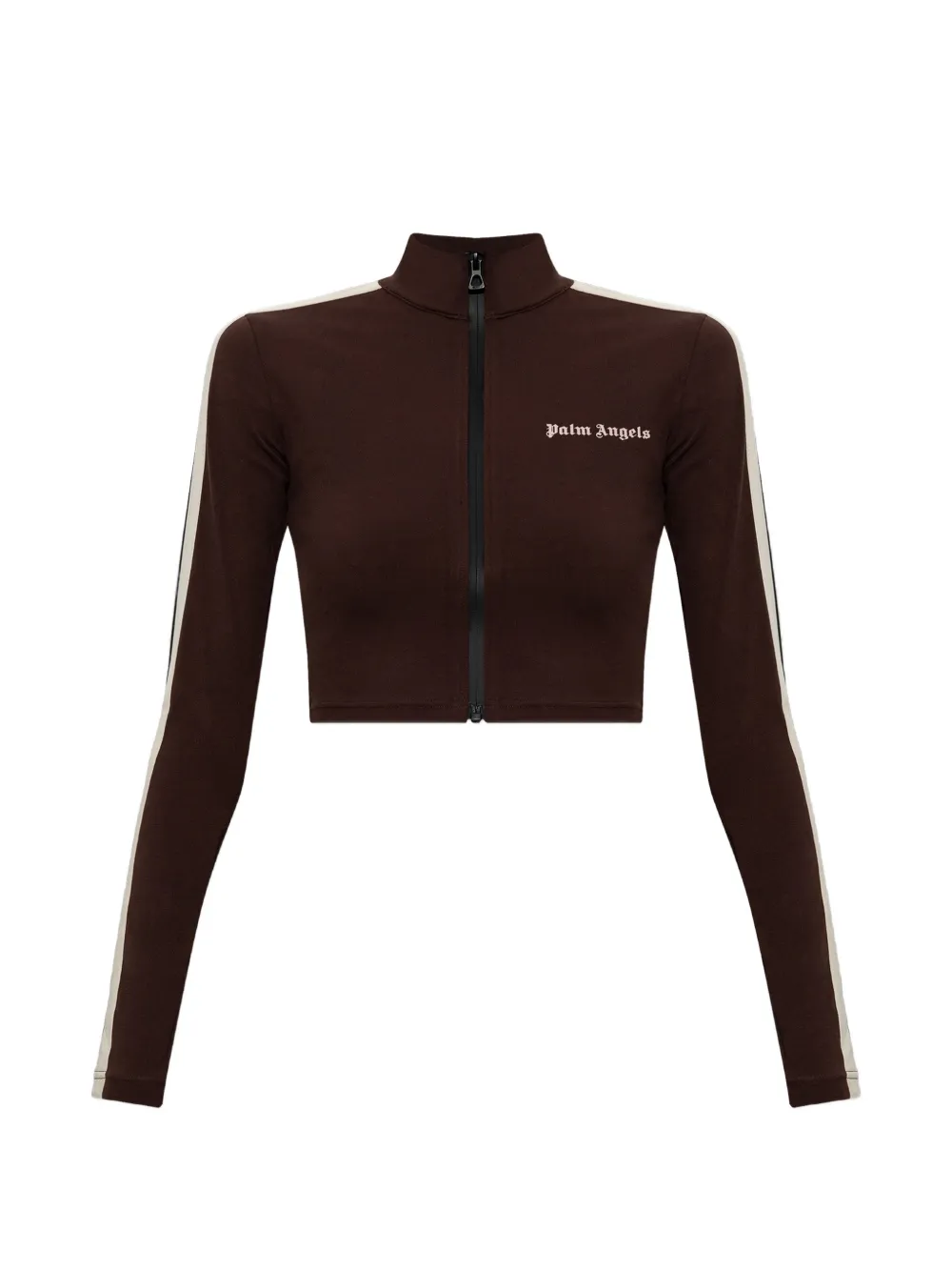 Palm Angels logo-print zip-up cropped sweatshirt - Marrone